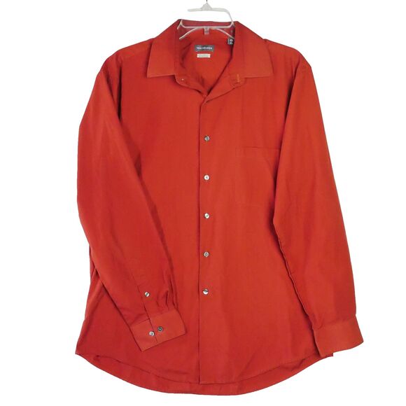 Van Heusen Men's  Size L Regular Fit Wrinkle Free Poplin Dress Shirt Persimmon - Picture 1 of 15